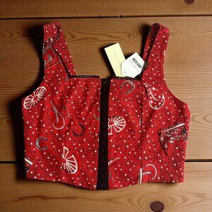 MONTEAU Red Western Crop Tank Top Size Medium NEW NWT